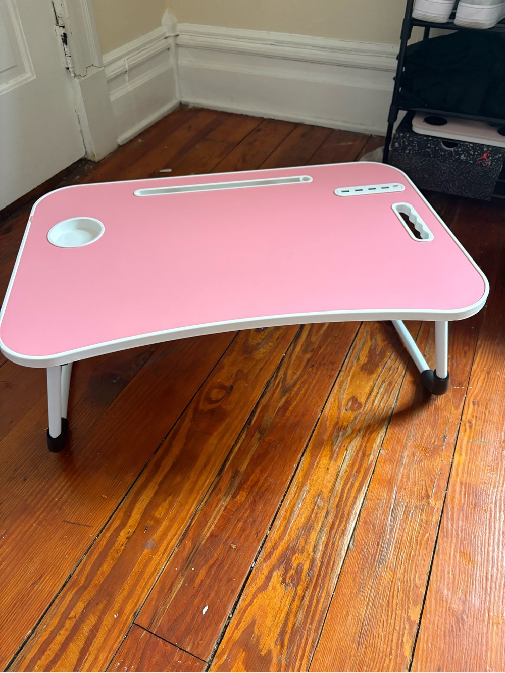 Pink Portable Folding Lap Desk with Cup Holder